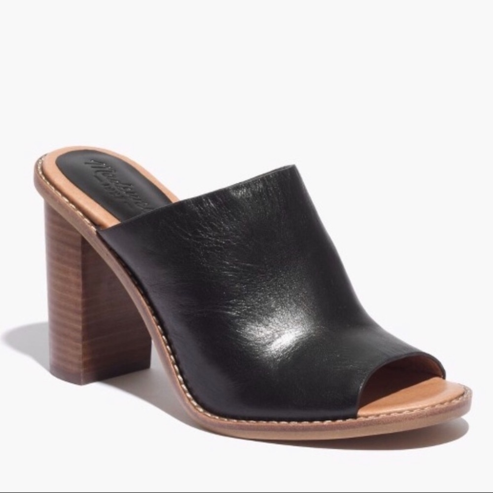 Madewell Black Leather Finch Mule Sandal